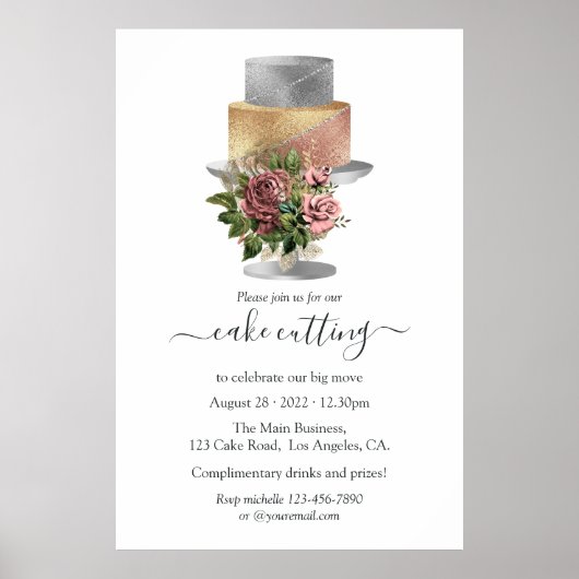 Trendy Silver en Gold Floral Cake Cutting Poster (Voorkant)