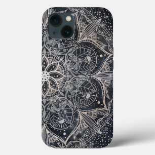 Trendy Silver Floral Mandala Blue Marble Design Case-Mate iPhone Case