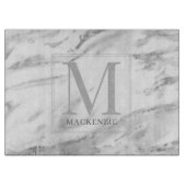 Trendy Silver Foil Metallic Marble Monogram Snijplank (Voorkant)