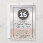 Trendy Silver Glitter Bokeh Ombre, Sweet 16 Party Kaart (Voorkant)