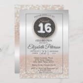 Trendy Silver Glitter Bokeh Ombre, Sweet 16 Party Kaart (Voorkant / Achterkant)