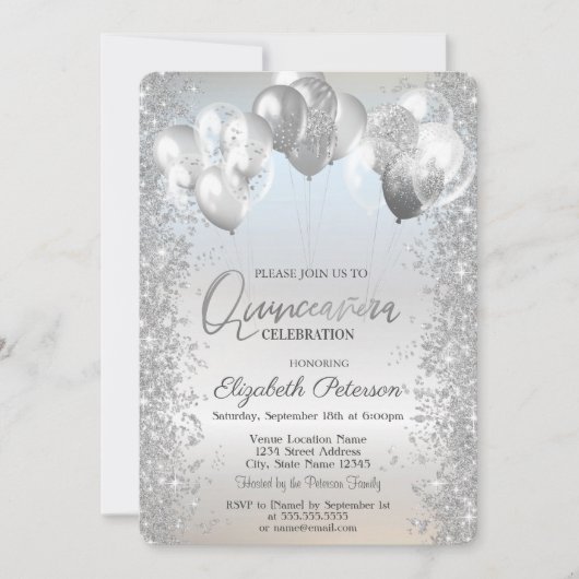 Trendy Silver Glitter Confetti Balloons Kaart (Voorkant)