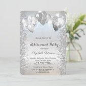 Trendy Silver Glitter Confetti Balloons Retirement Kaart (Staand voorkant)