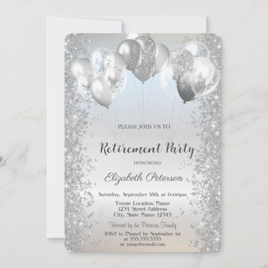 Trendy Silver Glitter Confetti Balloons Retirement Kaart (Voorkant)