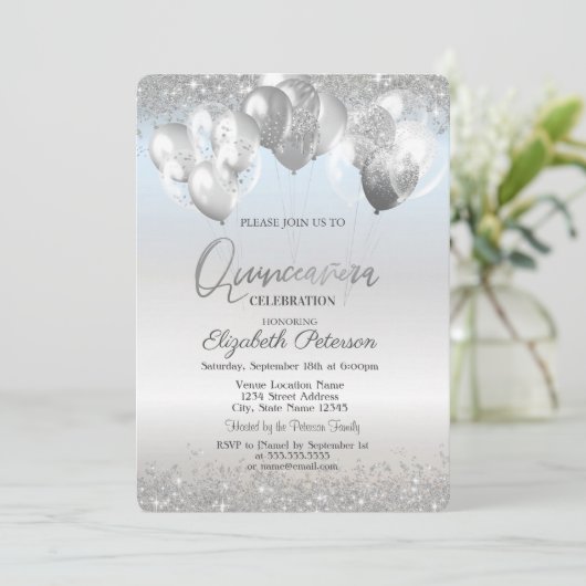 Trendy Silver Glitter Diamonds ballonnen Kaart (Staand voorkant)