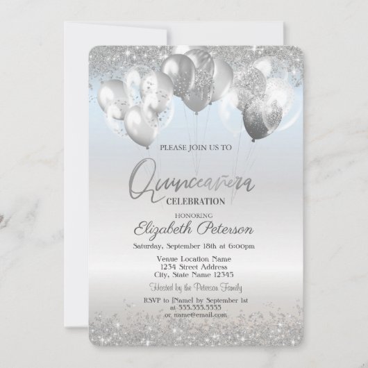 Trendy Silver Glitter Diamonds ballonnen Kaart (Voorkant)