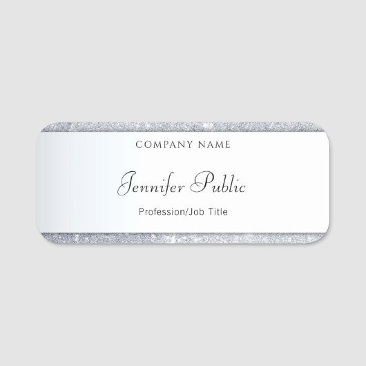 Trendy Silver Glitter Elegant Calligraphy Script Naamplaatje (Voorkant)