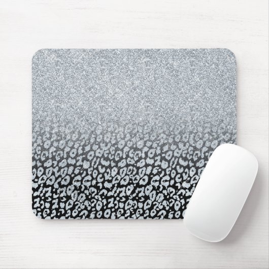 Trendy Silver Glitter & Leopard Ombre Black Print Muismat (Met muis)