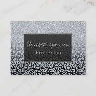 Trendy Silver Glitter & Leopard Ombre Black Print Visitekaartje