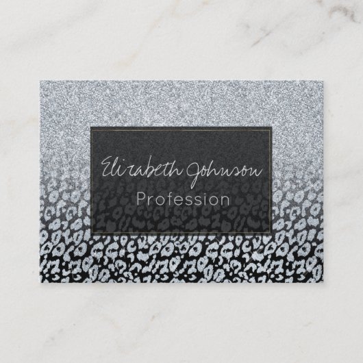 Trendy Silver Glitter & Leopard Ombre Black Print Visitekaartje (Voorkant)