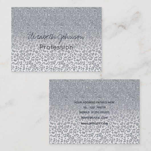 Trendy Silver Glitter & Leopard Print Ombre Design Visitekaartje (Voorkant / Achterkant)