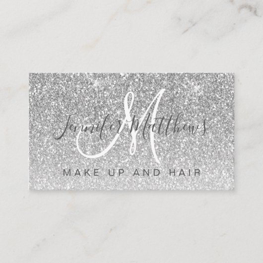 Trendy Silver Glitter Makeup Artist Hair Salon Visitekaartje (Voorkant)