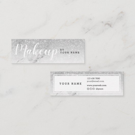 Trendy Silver Glitter Marble Mini Visitekaartje (Voorkant / Achterkant)