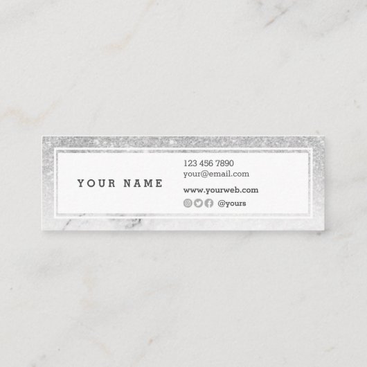 Trendy Silver Glitter Marble Mini Visitekaartje (Achterkant)