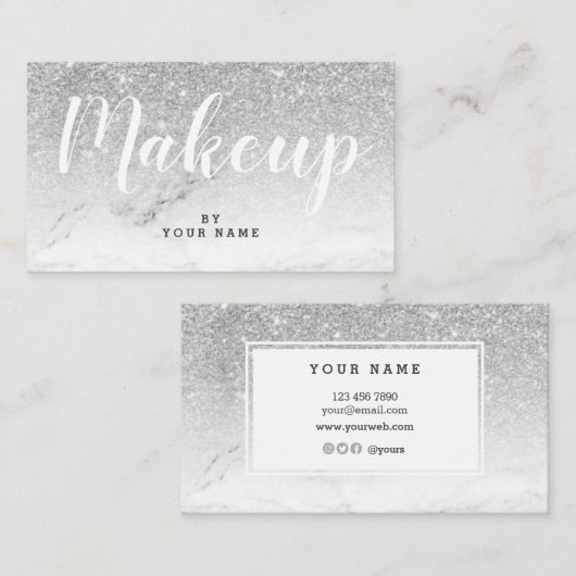 Trendy Silver Glitter Marble Visitekaartje (Voorkant / Achterkant)
