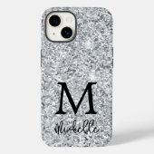 Trendy Silver Glitter Monogram Initiaal Name Case-Mate iPhone Case (Achterkant)