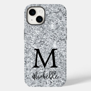 Trendy Silver Glitter Monogram Initiaal Name Case-Mate iPhone 14 Hoesje