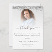 Trendy Silver Glitter Photo Afstuderen Bedankkaart (Voorkant)
