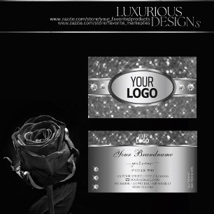 Trendy Silver Glitter Sparkle Diamonds Logo Modern Visitekaartje