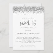 Trendy Silver Glitter Sweet 16 Birthday Party Kaart (Voorkant)