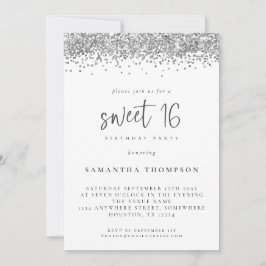 Trendy Silver Glitter Sweet 16 Birthday Party Kaart