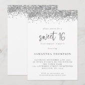 Trendy Silver Glitter Sweet 16 Birthday Party Kaart (Voorkant / Achterkant)