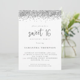 Trendy Silver Glitter Sweet 16 Birthday Party Kaart