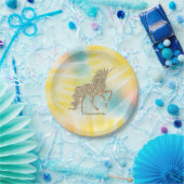 Trendy Silver Glitter Unicorn Tie Dye Papieren Bordje (Feest)