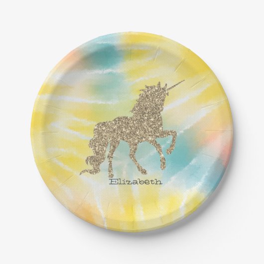 Trendy Silver Glitter Unicorn Tie Dye Papieren Bordje (Voorkant)
