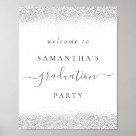 Trendy Silver Glitter Welkom Graduparty Poster