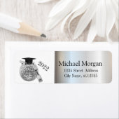 Trendy Silver Graduation Cap, Disco Ball Etiket (Insitu)