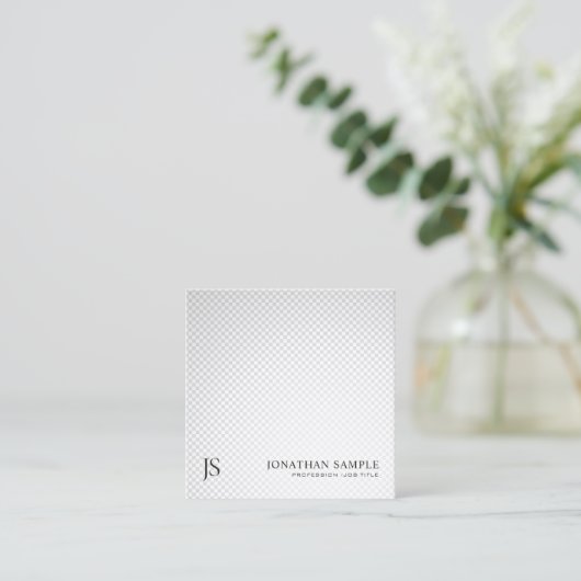 Trendy Silver Gray Minimalist Monogram Plain Luxe Vierkante Visitekaartje (Staand voorkant)