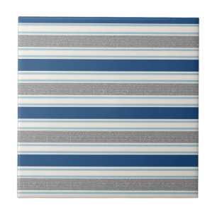 Trendy Silver Grey and Blue Stripes Pattern Tegeltje