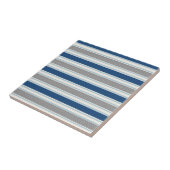 Trendy Silver Grey and Blue Stripes Pattern Tegeltje (Zijkant)