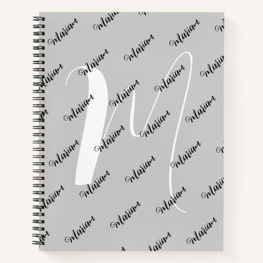 Trendy Silver Grey Kleur - Initiaal naam Monogram Notitieboek (Voorkant)
