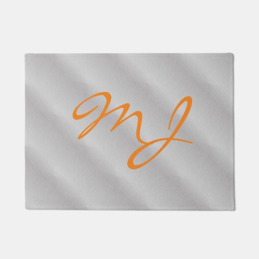 Trendy Silver Grey Oranje Monogram Deurmat (Voorkant)