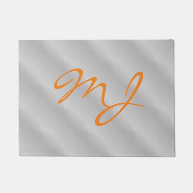 Trendy Silver Grey Oranje Monogram Deurmat (Voorkant)