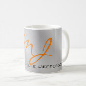 Trendy Silver Grey Oranje Monogram Koffiemok (Voorkant rechts)
