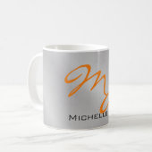 Trendy Silver Grey Oranje Monogram Koffiemok (Voorkant links)