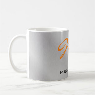 Trendy Silver Grey Oranje Monogram Koffiemok