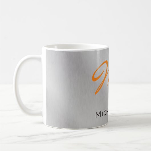 Trendy Silver Grey Oranje Monogram Koffiemok (Links)