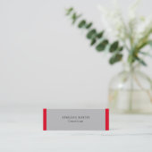 Trendy Silver Grey Red Minimalist Plain Modern Mini Visitekaartje (Staand voorkant)