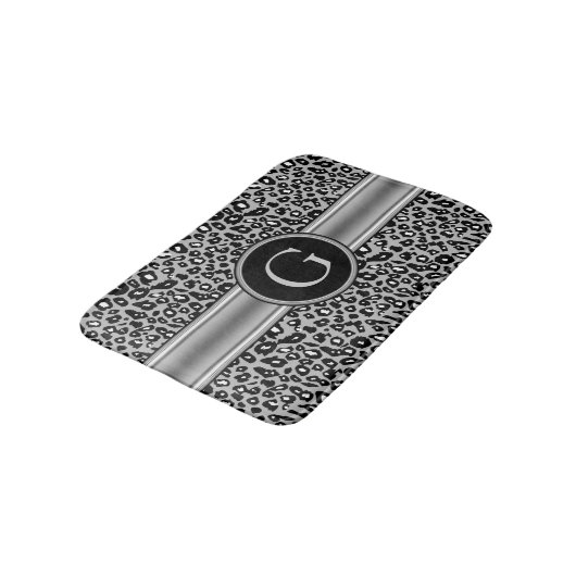 Trendy Silver Leopard Pattern en Monogram Badmat (Gekanteld)