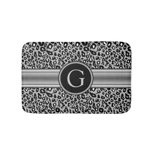 Trendy Silver Leopard Pattern en Monogram Badmat (Voorkant)