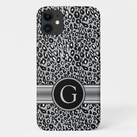 Trendy Silver Leopard Pattern en Monogram Case-Mate iPhone Case (Achterkant)