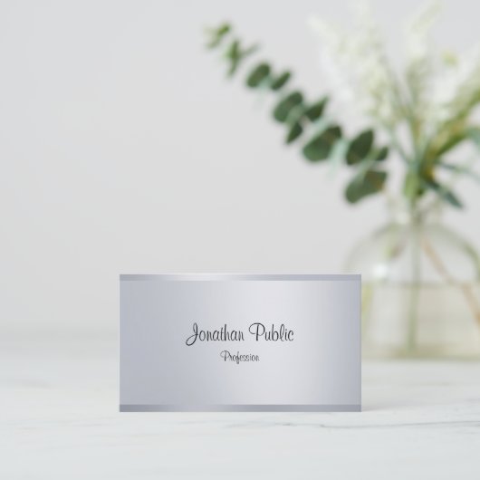 Trendy Silver Look Elegant Handschrift Script Visitekaartje (Staand voorkant)