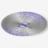 Trendy Silver Metallic Paars Glitter Monogram Papieren Bordje (Gekanteld)