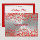Trendy Silver Metallic Red Glitter Birthday Kaart (Voorkant / Achterkant)