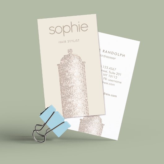 Trendy Silver Sequin Hair Stylist Spray Can Salon Visitekaartje
