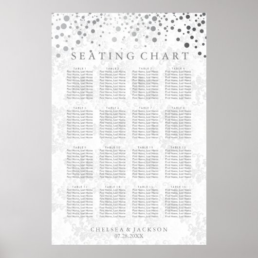 Trendy Silver-Stippen op White Damask-Seating Char Poster (Voorkant)